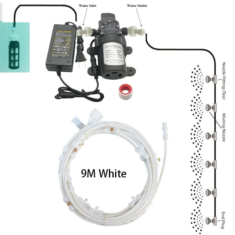 White 9M Kit 12 V/5A микро насос Мощность адаптер открытый сад воды туман система охлаждения воды системы тумана для растения и цветы для детей от 6 до 18 месяцев - Цвет: White 9M Kit