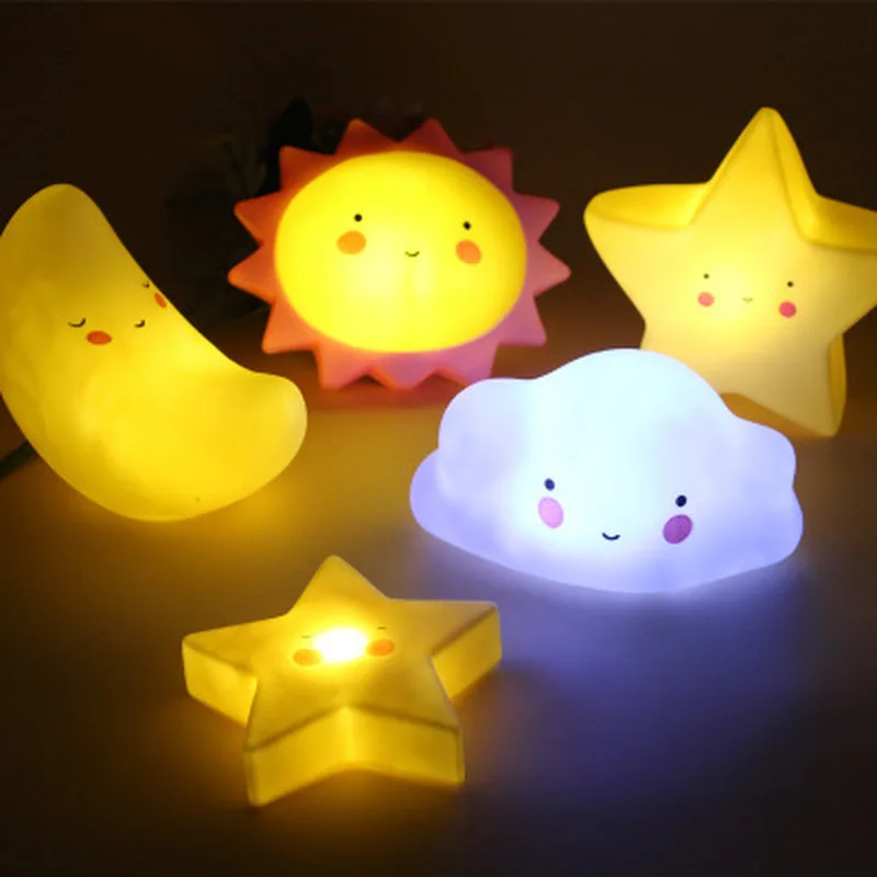 

Cartoon Smiley Clouds Stars Moon Appease Glow Night Light 3D Feeding Light Baby Sleeping Toy Kids Christmas Gifts for New Year