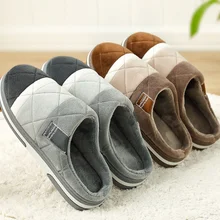 Большие размеры; мужские зимние домашние тапочки; мягкая плюшевая домашняя обувь для влюбленных пар; мужская домашняя обувь из хлопка; меховые Вьетнамки в мелкую клетку для влюбленных