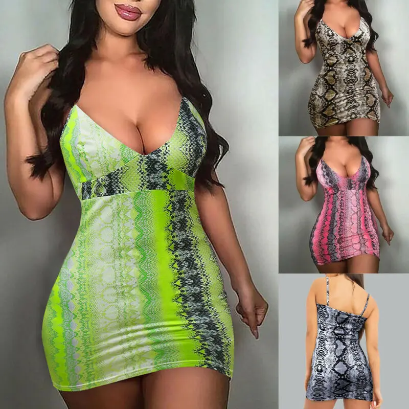 

Summer Fashion Women Dress Snake Print Strap Sleeveless Stretchy Package Hip Bodycon Dress Plus Size Sexy Hot