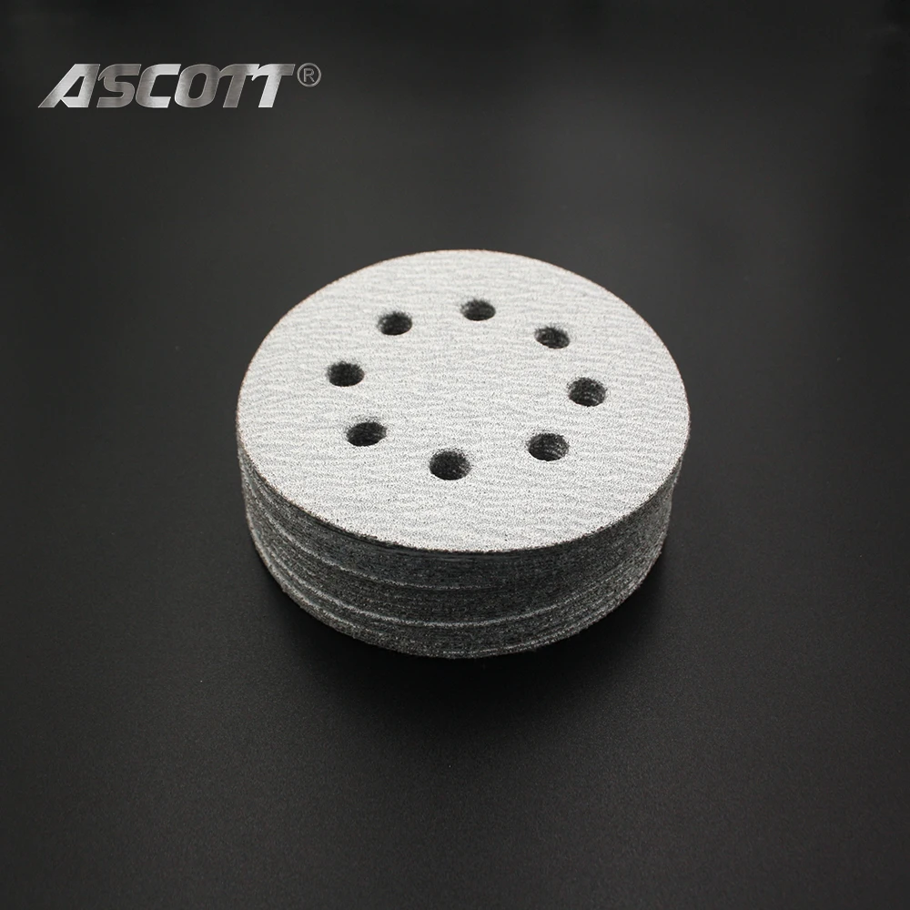100pcs 5Inch 8Hole White Alumina Sandpaper Polishing Self-adhesive Loop Polishing Disc for Angle Grinder Metal Wood Polishing