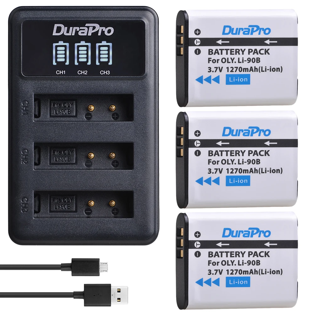 

3pc Li-90B Li 90B Li-92B Camera Li-ion Battery + LED 3-Ports Charger for Olympus XZ-2 SH-50 SH-1 SP-100 Tough TG-1 TG-2 TG-3 TG4
