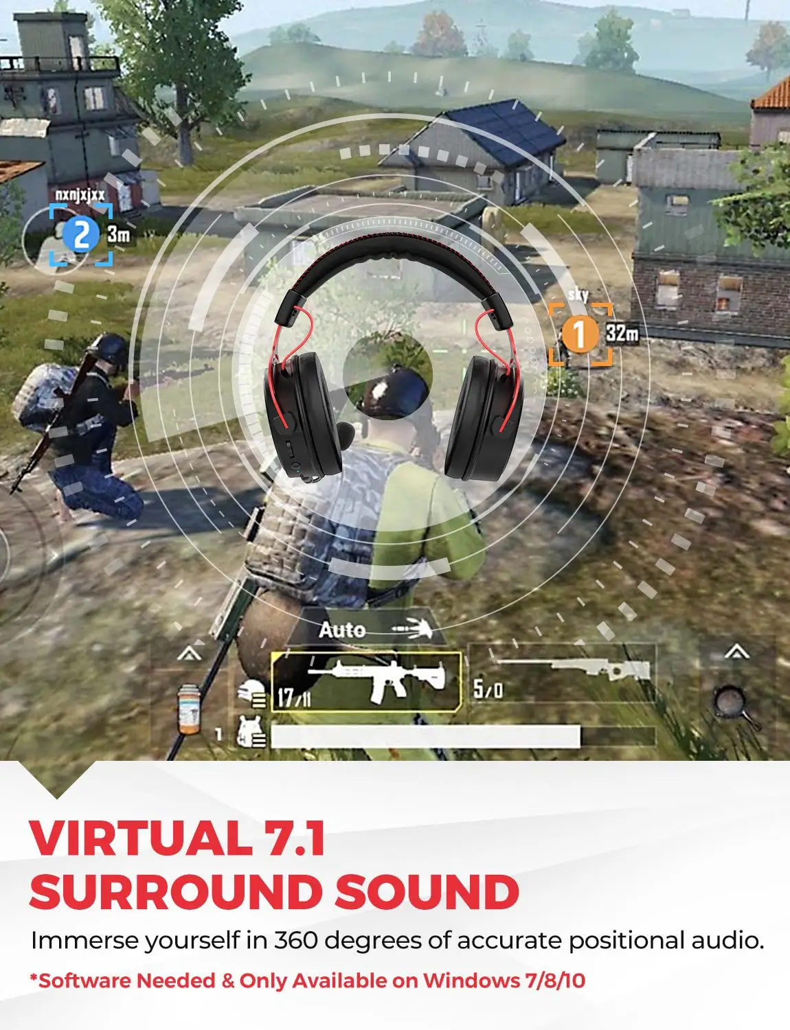 Mpow Air Pro Wireless Gaming Headset 7.1 Surround Sound Bluetooth Gaming Headset with Noise Cancellation Mic for Xbox One PS4 PC