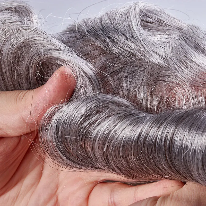 QHP Thin Skin 0.02-0.03mm Mens Toupee Pure Handmade Wig 8x10 Inch Remy Indian Human Hair Replacement Systems Mens Wig