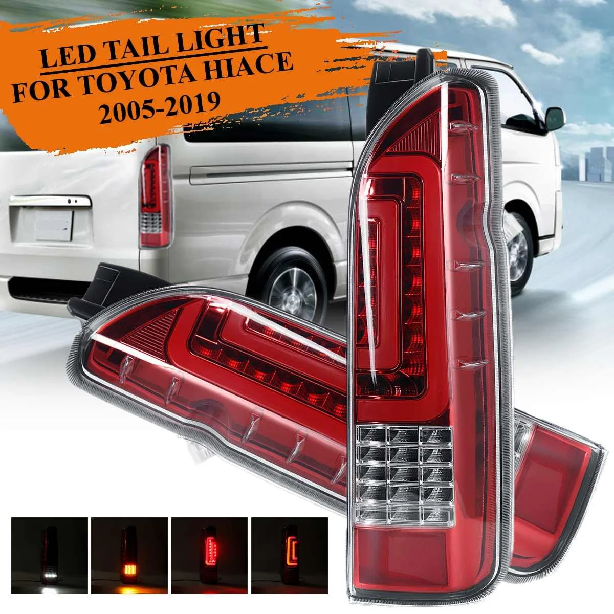 

Car Led Tail Light Taillight FOR TOYOTA HIACE 2005-2017 Rear Reverse Brake Light Fog Light Lamp Drl Accessories Red Shell Cool