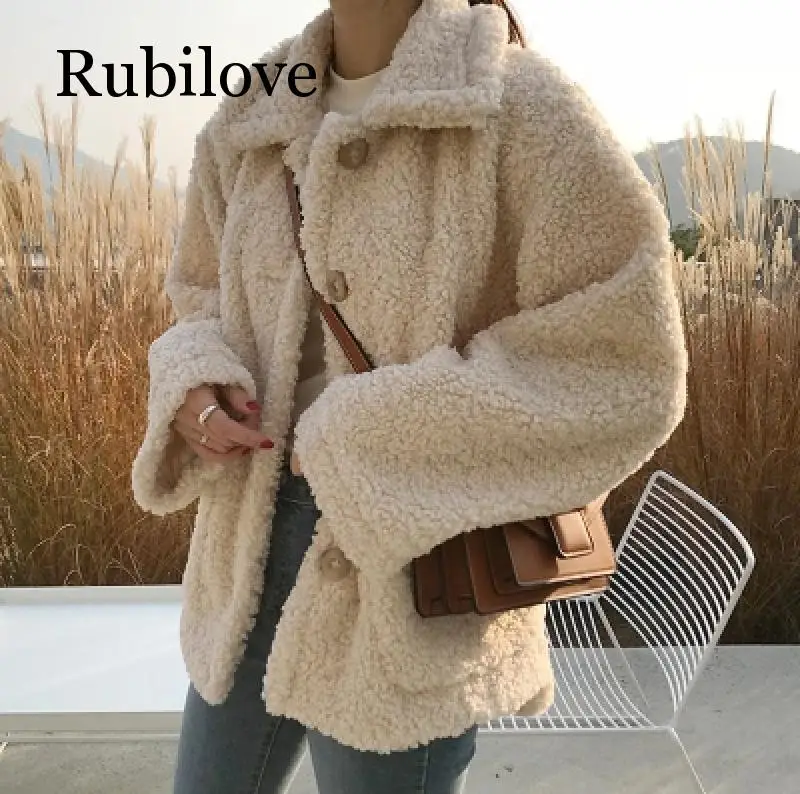 discount  Faux Fur Thick Coat For Women 2019 Autumn Warm Soft Loose Fur Jacket Female Outerwear Button Plush 