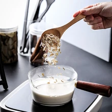 Боросиликатного Стекло Пособия по кулинарии суп молочный горшок Сковорода маленькая кастрюля с деревянной ручкой Плита газовая плита домашняя кухонная утварь Кухня гаджет