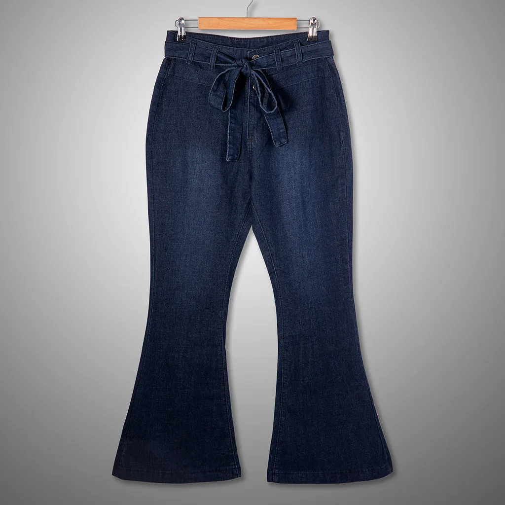 Модные женские джинсы с высокой талией и шнуровкой, Стрейчевые широкие брюки для мам, расклешенные брюки, джинсы для женщин в стиле бойфренд, джинсы Mujer S10