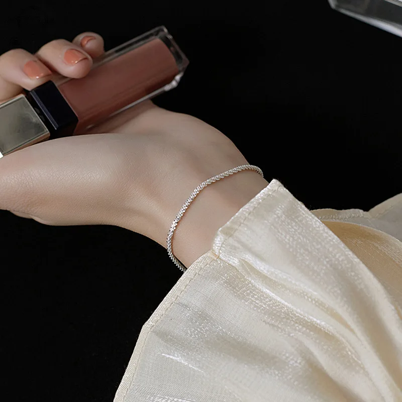 Silver Plated Fashion Simple Shiny Chain Bracelet for Women Minimalist Adjustable Charm Bracelet Wedding Party Jewelry Girl Gift - Image 6