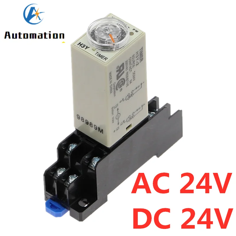 Мощность Задержка включения Поворотная ручка DPDT 1S/5S/10S/30S/60S/3 м/5 м/10 м/с возможностью погружения на глубину до 30 м таймера синхронизации реле времени AC/DC 24V DC V H3Y-2 с гнезда цоколя PYF08A