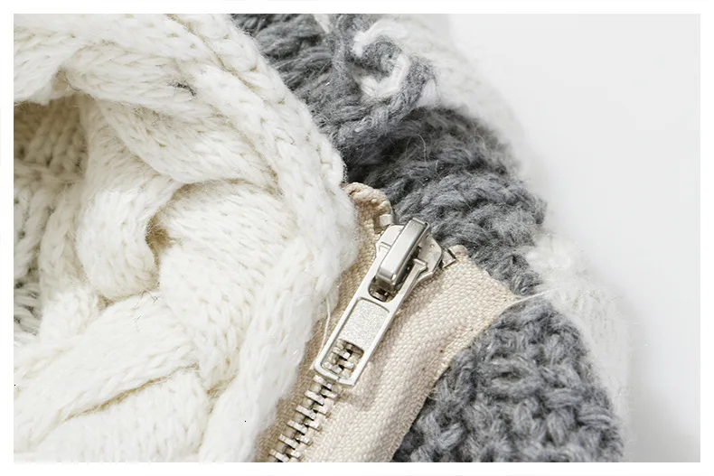 New Fashion Autumn Winter Contrast Color Lapel Long Sleeve Ribbon Zipper Irregular Loose Sweater Woman N746