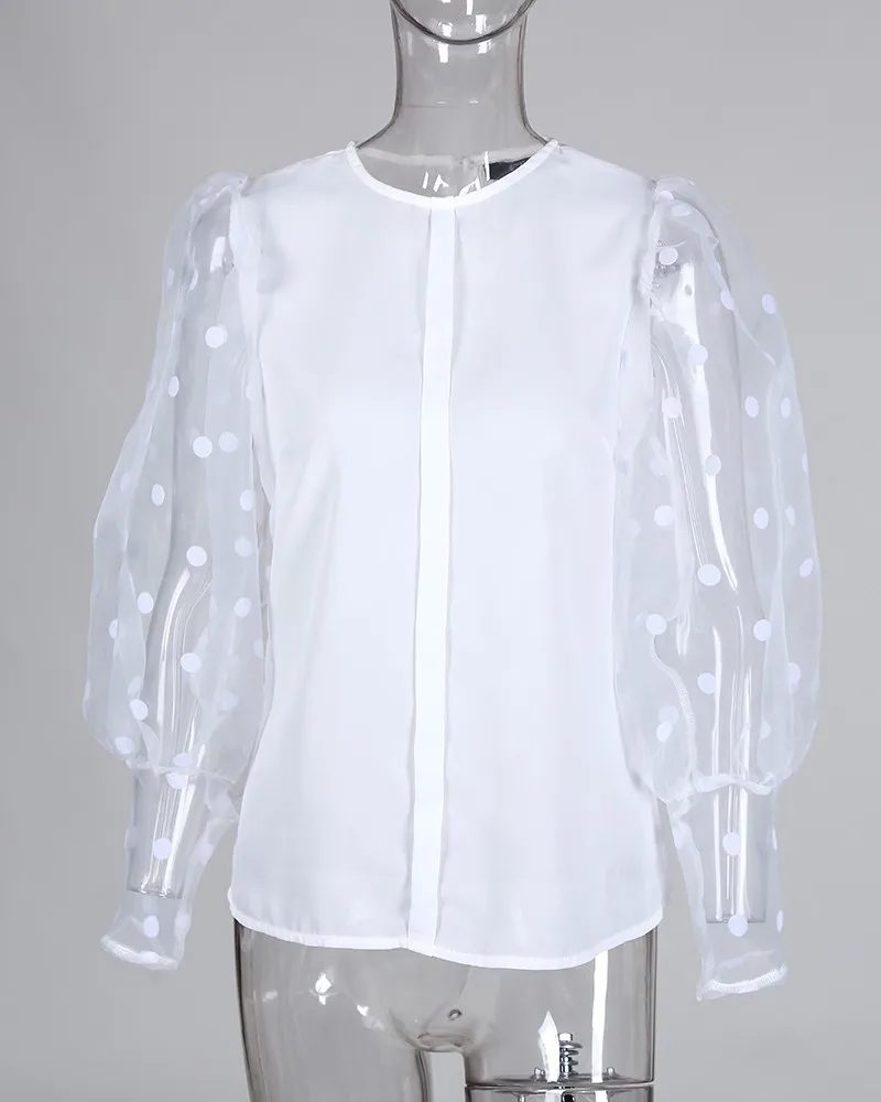 Осенняя модная женская прозрачная сетчатая блузка фонарь с длинным рукавом рубашка Топы Свободная Повседневная Блузка Черный Белый Розовый