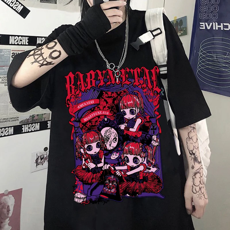 Summer Goth Female Tee Aesthetic Loose men and womenT-shirt Punk Dark Grunge Streetwear gothic Top T-shirts Harajuku Clothes | Женская