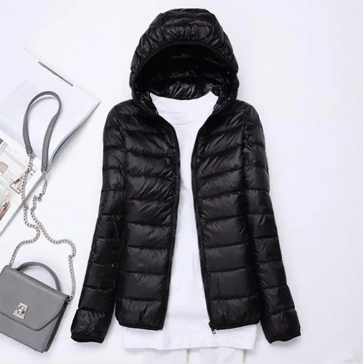 Ультралегкие женские куртки-пуховики, новинка, зимнее пальто с капюшоном, с длинным рукавом, теплое, приталенное, 7XL, плюс размер, куртка для девушек, jaqueta feminina - Цвет: style1 black