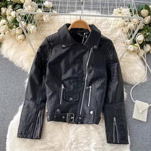2021 Winter Faux Leather Jacket Coat Retro High Street Turn-down Neck Women PU Leather Short Black Motorcycle Jacket Female New