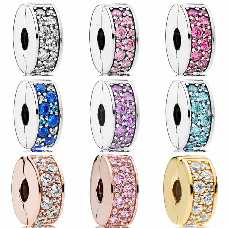 Real Rose Gold Shining Elegance With Crystal Clip Charm 925 Sterling Silver Original Beads Fit Bracelet DIY Jewelry Real Rose Gold Shining Elegance With Crystal Clip Charm 925 Sterling Silver Original Beads Fit Bracelet DIY Jewelry