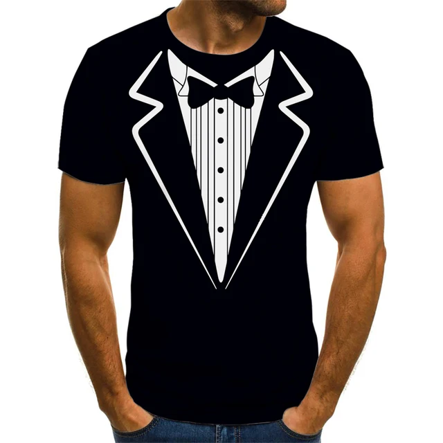 2021 Summer 3D Printed Jacket Suit Fake Pattern T-shirt Fashion Trend Funny Sweatshirt Boy Personalized Casual Shirt xz1