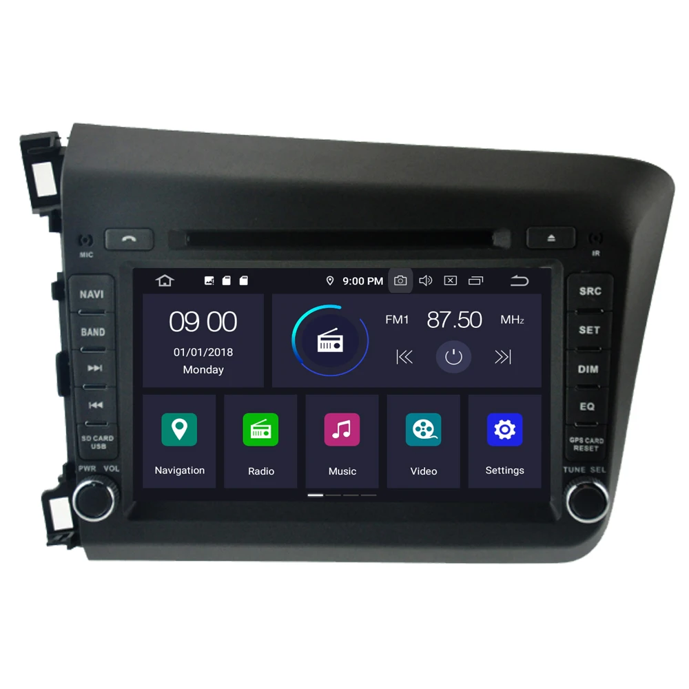 Clearance RoverOne Car Multimedia Player For Honda For Civic 2012 2013 2014 Android 9.0 4G+64G DVD GPS Navigation Stereo Radio Bluetooth 1