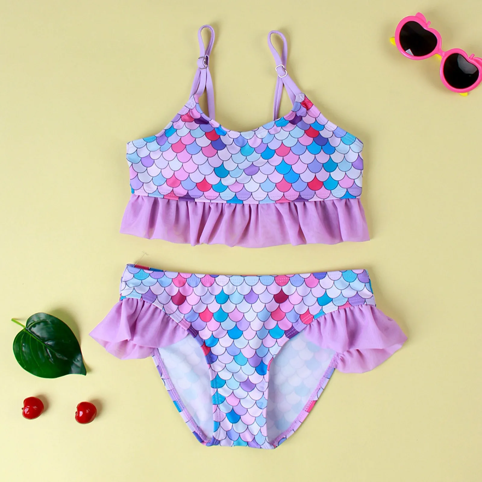 Baby Kids Girls Swimwear Colorful Scales Swimsuit Ruffled Tassels ...