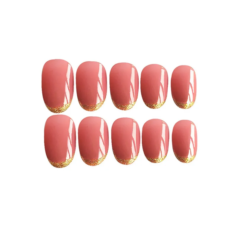 Nusx 24pcs False Nail Glitter Sequins Pink Waterproof Artificial Short Round Full Cover Artificial Fake Nails 5