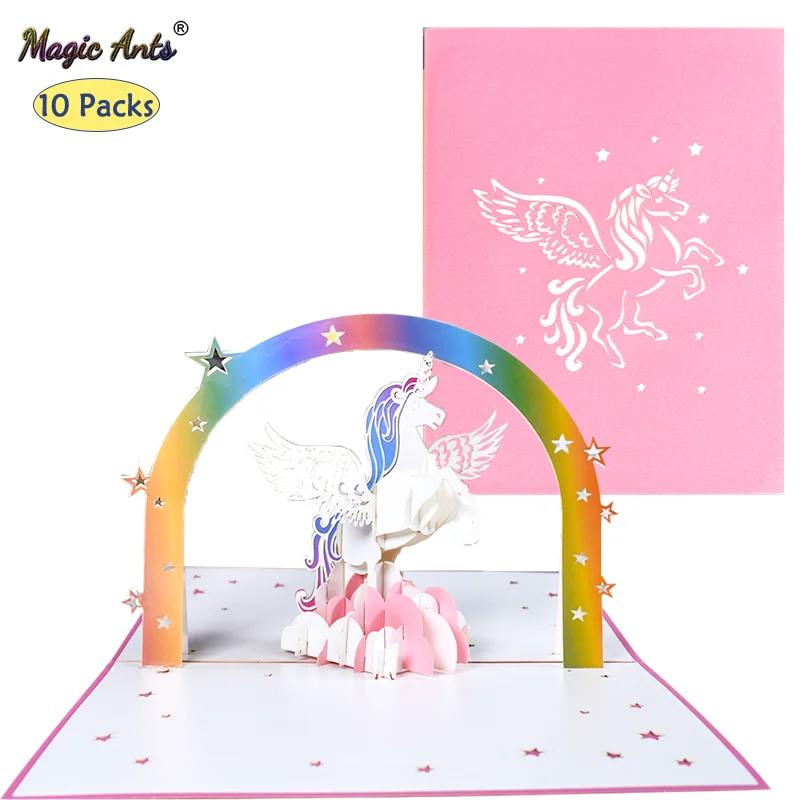 10 Pack 3d Licorne Pop Up Cartes Carte Cadeau D Anniversaire Pour Enfants Mignon Dessin Anime Animal Avec Enveloppe Autocollant A La Main Cartes De Voeux Aliexpress