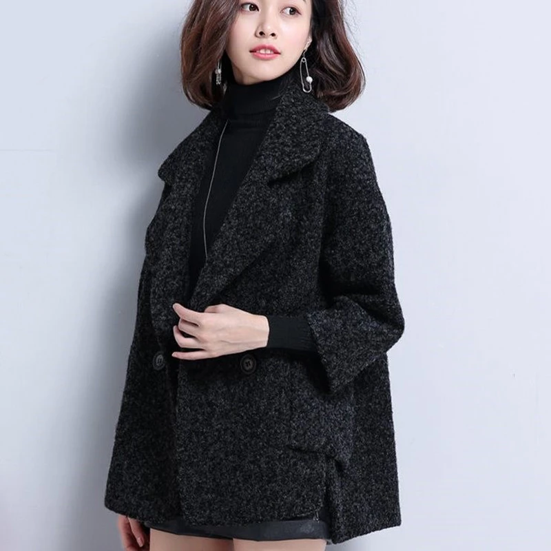 

30% Woollen Loose Coats Woman Short Overcoat Wool Blends Women Jacket Female Autumn Cashmere Coat Uk Cloak Warm Manteau Femme