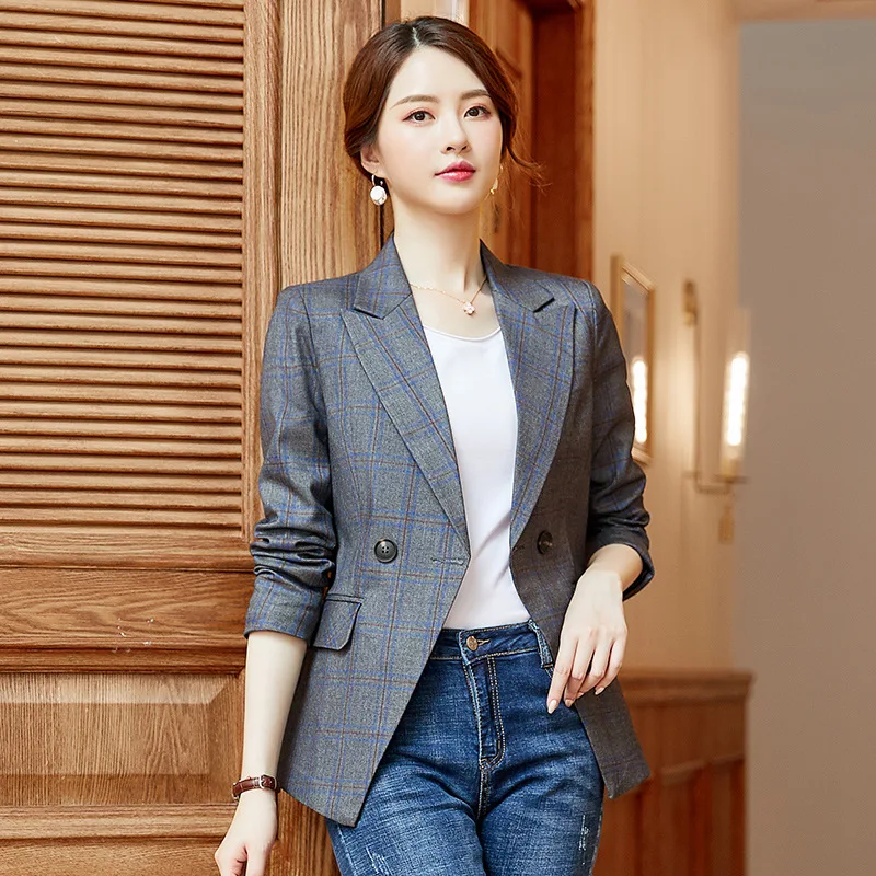 

Small Suit Women's 2019 Autumn New Style Korean-style Mid-length Slimming Long Sleeve Gray Casual Business Suit Coat