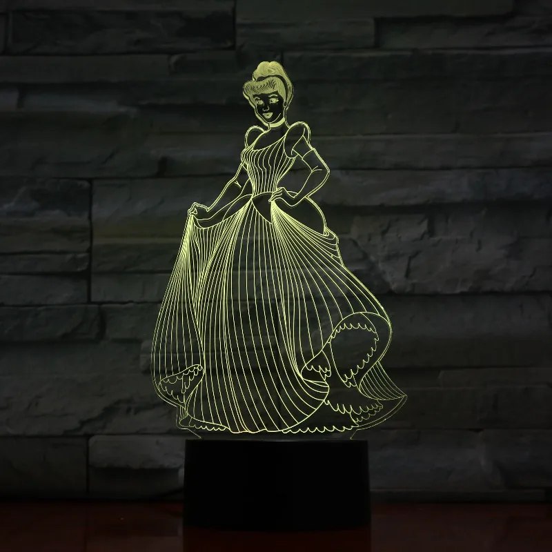 3d LED Night Light Princess Cinderella Figure Decorative Lamp Bedroom Baby Girl Holiday Gift Nightlight Desk Night Lamp Princess