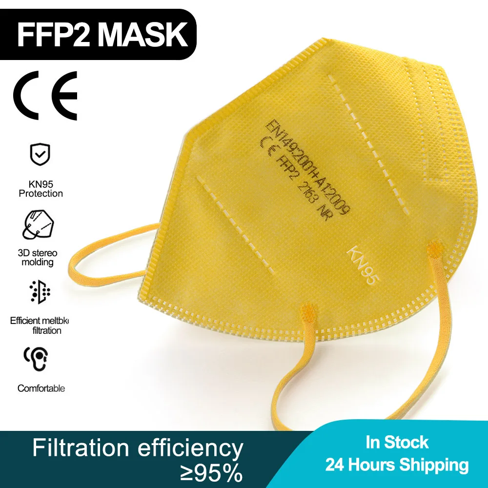 5PCS-100 PCS Yellow KN95 Masks FFP2 Mascarilla Dust Protective Face Mask KN95 Filter 5 Layer Safety 
