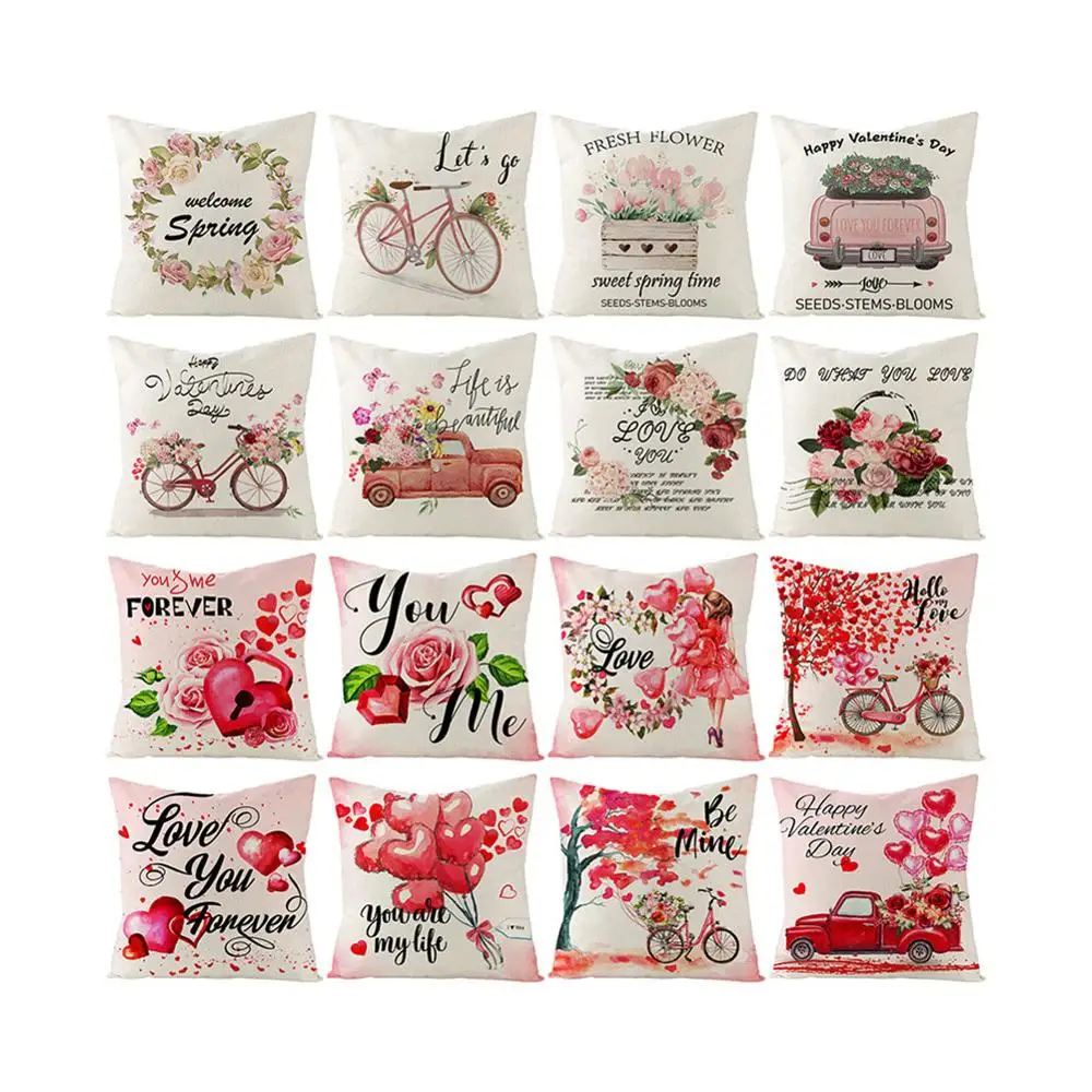 

Pink Rose Valentine's Day Pillow Case/Nordic Linen Cushion Decoration/45*45CM/Not Contain Pillow Core/DIY Family Dress Up