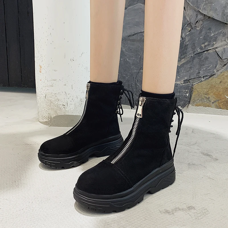 

Suede Platform Boots Women Winter Shoes Back Lace-up Ladies Short Ankle Boots Fashion Non-slip Thick Soled Booties 2019