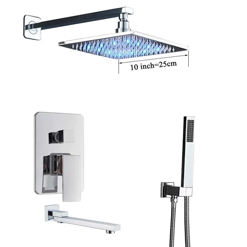 10inch Shower Set B Смеситель для ванной комнаты, Хромированный Светодиодный дождевой кран-смеситель для ванной и душа, потолочный смеситель для ванны и душа, кран для ванной комнаты, смеситель для душа - Цвет: 10inch Shower Set B