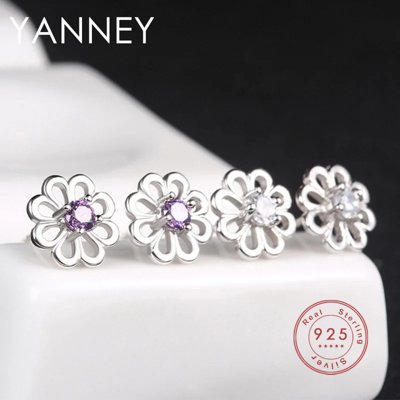 YANNEY 2022 Trendy 925 Sterling Silver Fashion Forest Inlaid Zircon Flower Stud Earrings Woman Simple And Fresh Jewelry jewelry stores