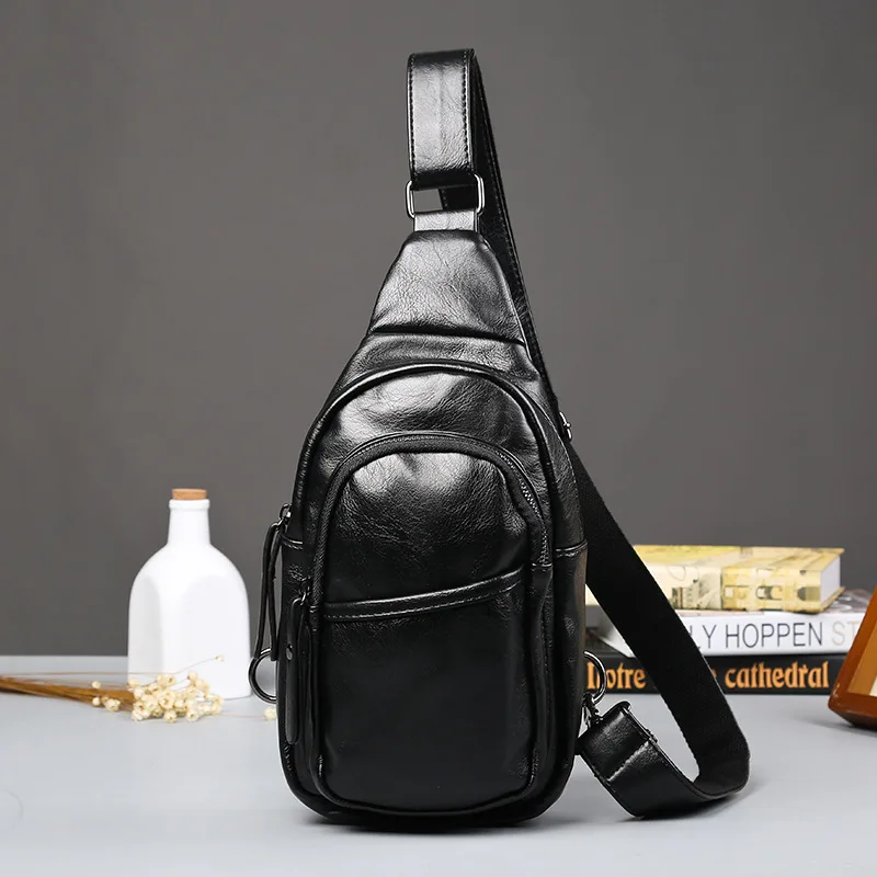 

Fashion soft leather small chest bag shoulder bag men's backpack men's messenger bag