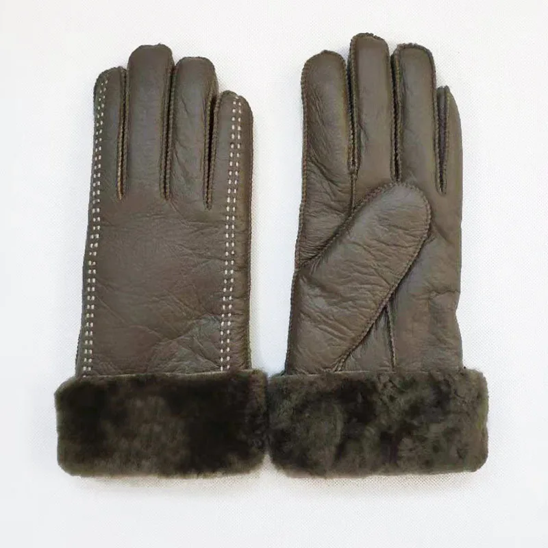 Гибкие пот зимние женские двойные линии овчины мех интегрированные перчатки кожаные теплые перчатки Прямая от производителя ST07503