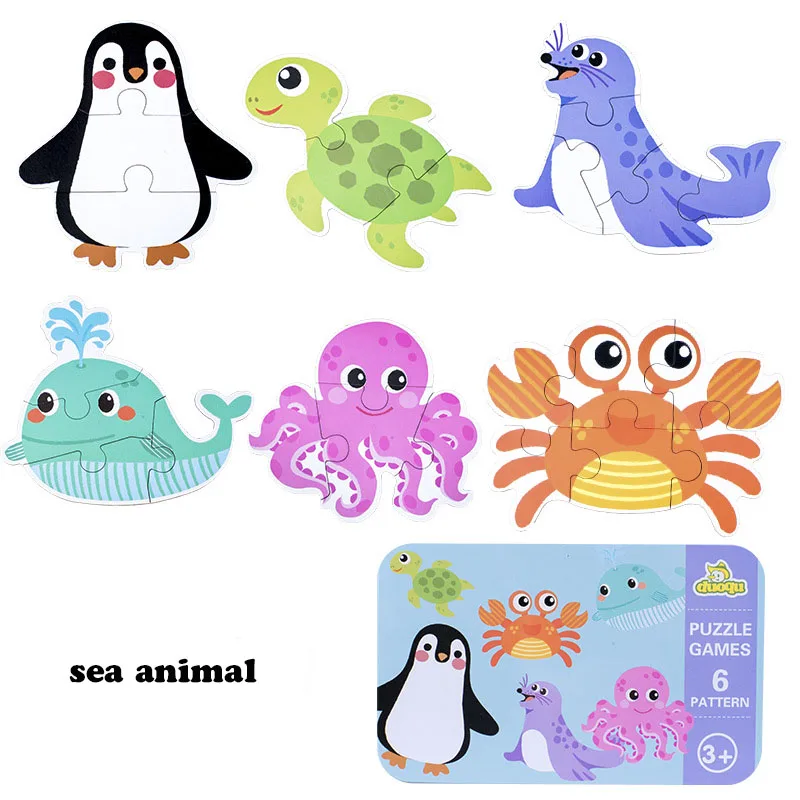 Ocean animal Детские деревянные головоломки игрушки Монтессори игра Ранние обучающие игрушки для детей головоломки животных соответствующие деревянная игра игрушки для детей - Цвет: Ocean animal