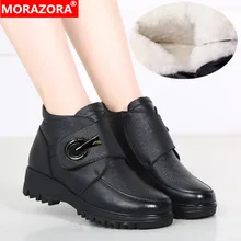 MORAZORA/Новинка года; зимняя обувь; женские зимние ботинки из натуральной кожи и шерсти; Теплая обувь на плоской подошве; женские ботильоны; Цвет Черный