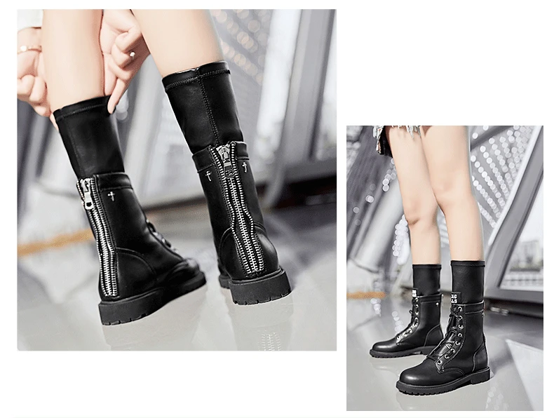 Jookrrix Women Genuine Leather Comfortable Shoes Female Mid Calf Boots Women Fashion Martin Boots Winter Shoes