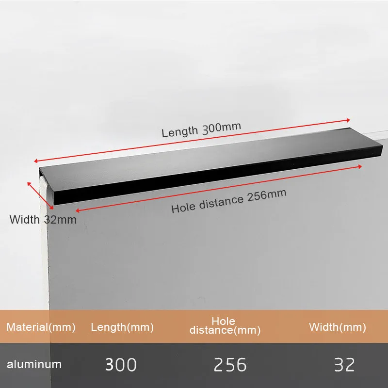 Black Length 300mm Черный серебристый золотой скрытый Шкаф Тянет алюминиевый сплав кухонный шкаф ручки ящика Мебельная ручка фурнитура для спальни - Цвет: Black Length 300mm
