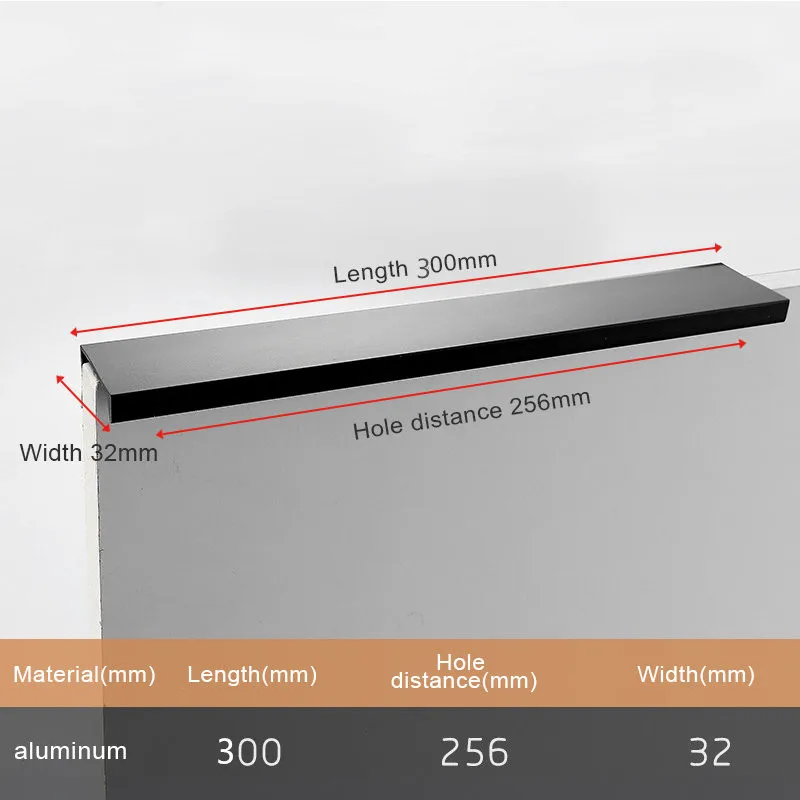 Черный серебристый золотой скрытый Шкаф Тянет алюминиевый сплав кухонный шкаф ручки ящика Мебельная ручка фурнитура для спальни - Цвет: Black Length 300mm