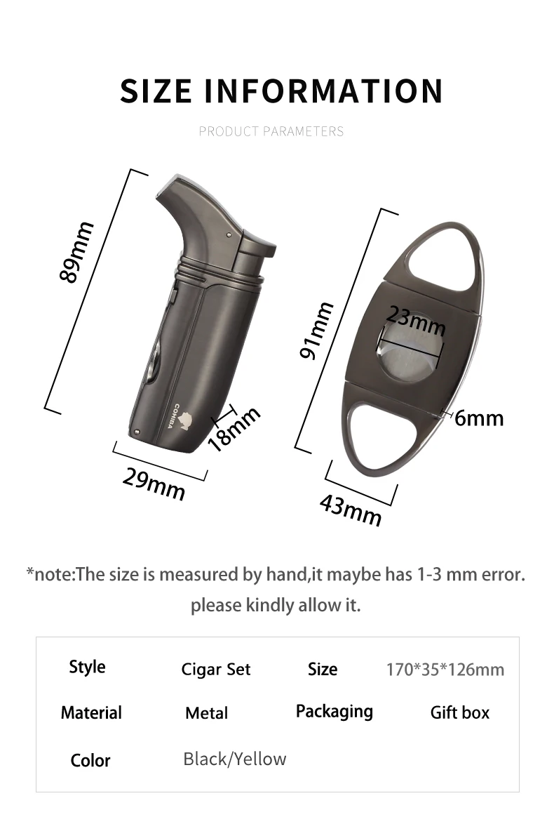 COHIBA Карманный сигаретный Зажигалка резак набор металлических роскошных сигар резаки 2 фонарь зажигалки портативные сигары аксессуары с подарочной коробкой