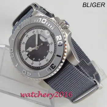 

NEW 40mm Sterile Dial Rotating Ceramic Bezel Luminous hands Date Bliger men's Watch nylon strap Automatic Movement men's Watch