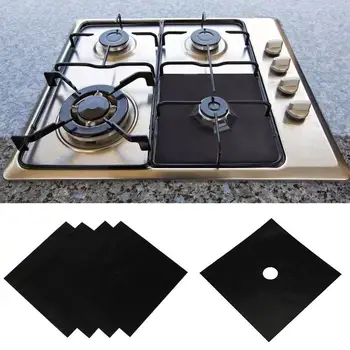 

4 Pcs Gas Cooker Protective Mat Kitchen Reusable Cooker Protective Cover Black Non-Stick Pad
