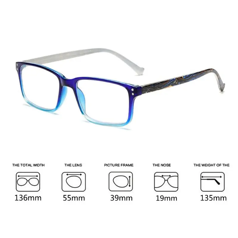Простые удобные очки для чтения легкие очки для мужчин и женщин квадратная рамка для ПК градиентный цвет индивидуальные очки диоптер+ 1,0~+ 4,0