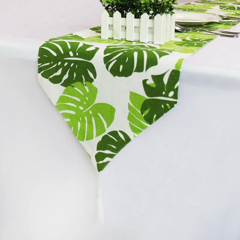 green table runner Новая модная Современная скатерть с принтом зеленых листьев, льняная хлопковая скатерть с кисточками, скатерть s, чехол для подушки - Цвет: green table runner