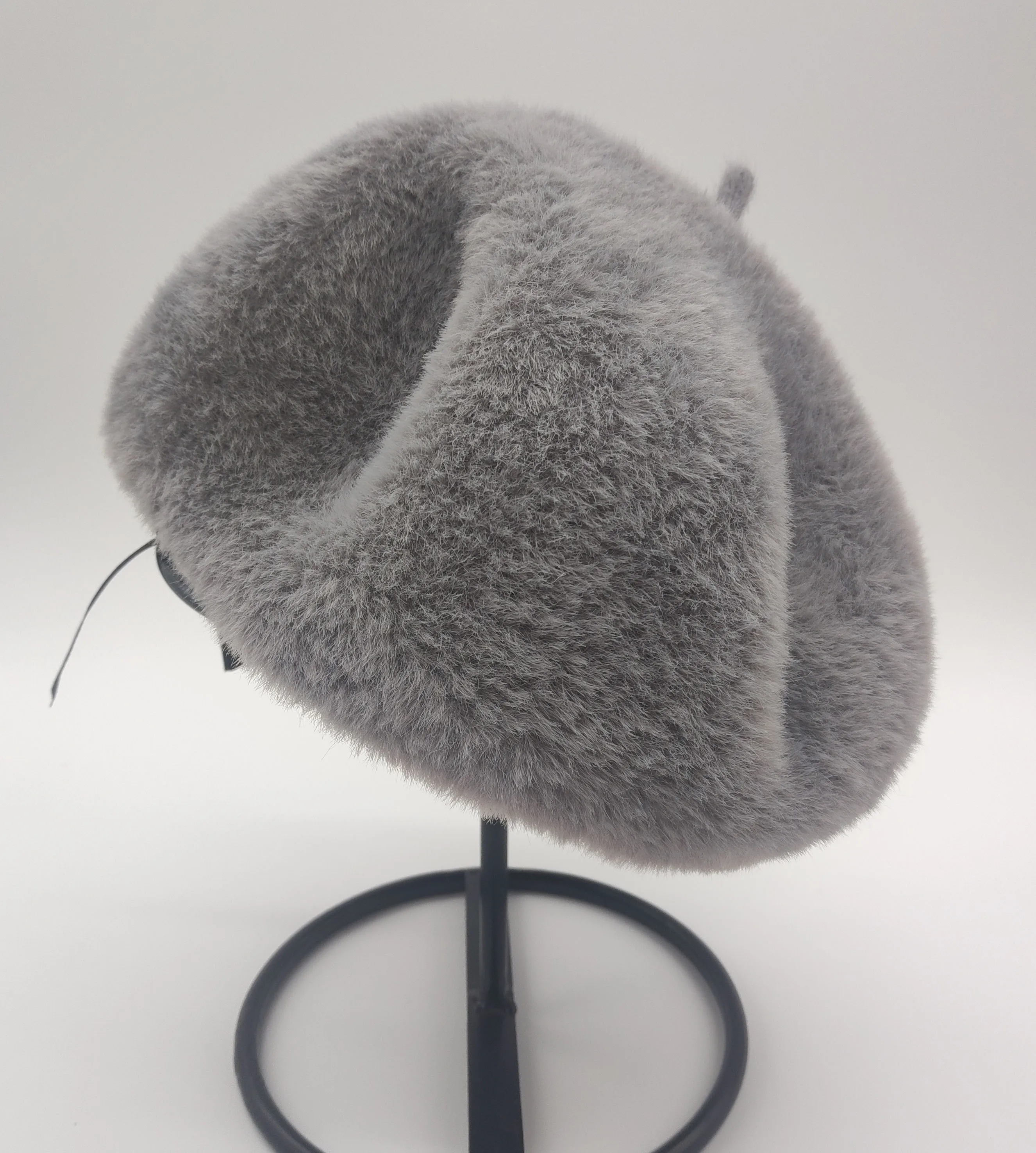 Женская Повседневная зимняя теплая шапка карамельного цвета Дамский берет для девочек меховой берет шляпа британская Женская кепка художника Тыква - Цвет: gray