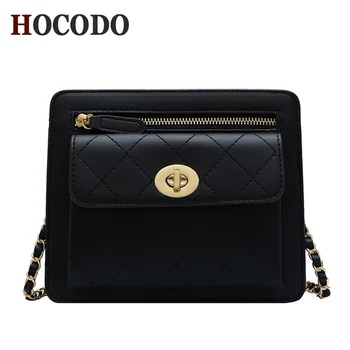

HOCODO PU Leather Small Square Bags For Women 2019 Solid Black Crossbody Bags Contrast Color Shoulder Messenger Bag handbags SAC