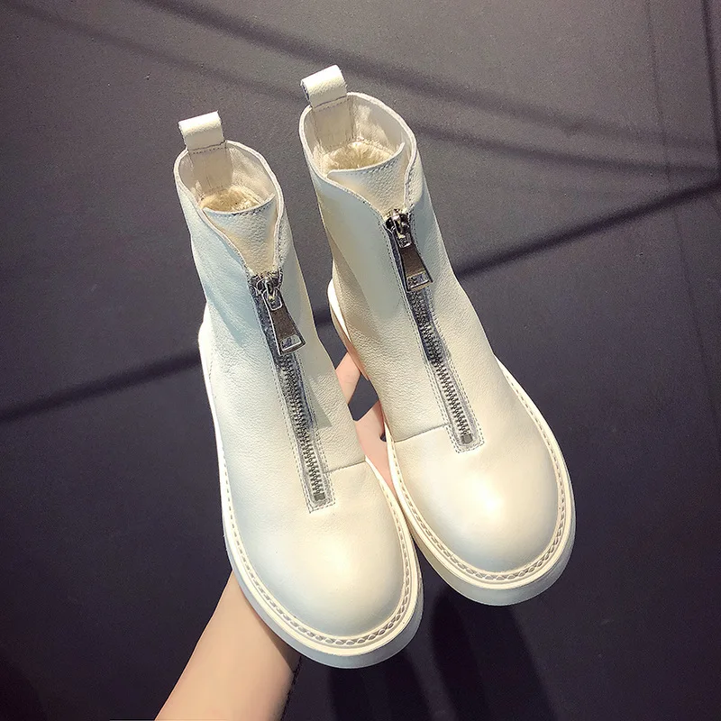 

Leather front zip booty women's new cotton padded boots in autumn and winter 2018 winter boots women women boots