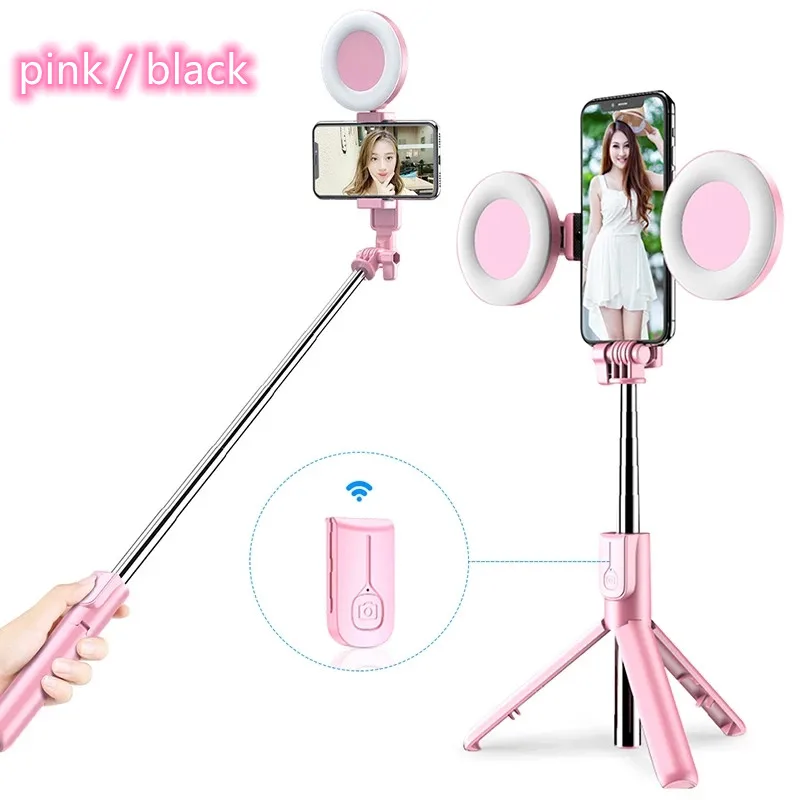 4 in1 Wireless Bluetooth Selfie Stick with Led Ring Light Foldable Tripod Monopod For iPhone 12 Android smartphone Live Tripod - ANKUX Tech Co., Ltd