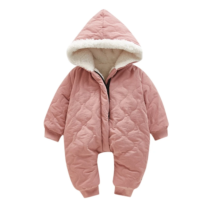 Утепленный комбинезон для маленьких мальчиков и девочек, зимняя одежда с хлопковой подкладкой, пальто плотный Снежный комбинезон на молнии Теплые Комбинезоны с капюшоном, Новые комбинезоны - Цвет: Pink